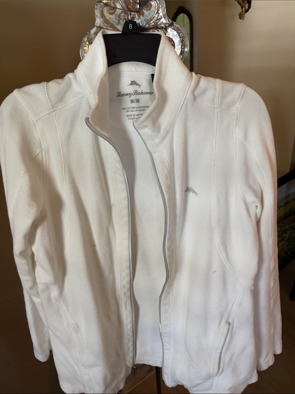 Tommy Bahama Women's White Full-Zip Knit Jacket with Stand Collar
